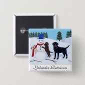 Labrador Kerstmis met Snowman Vierkante Button 5,1 Cm (Voorkant /achterkant)