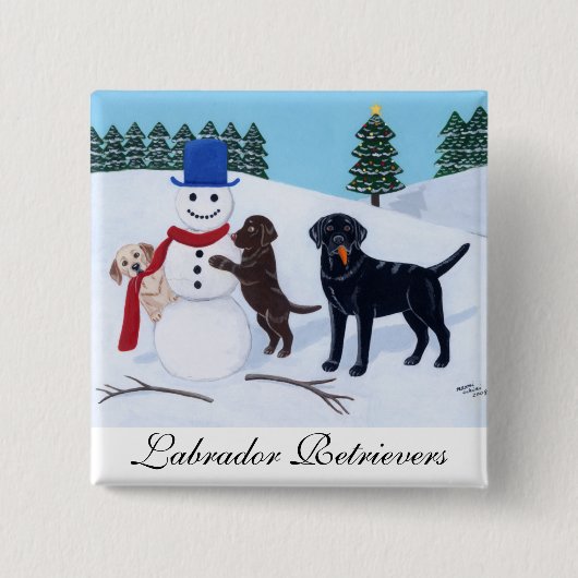 Labrador Kerstmis met Snowman Vierkante Button 5,1 Cm (Voorkant)