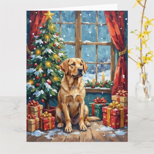 Labrador Kerstmis Onder de Boom Kaart (Gele Bloem)