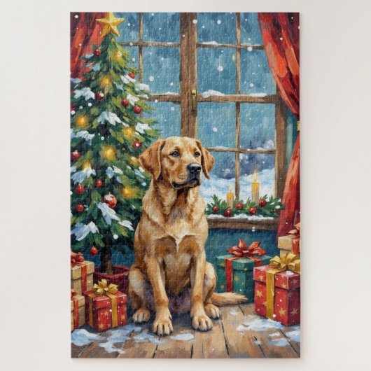 Labrador Kerstmis Onder De Boom Legpuzzel (Verticaal)
