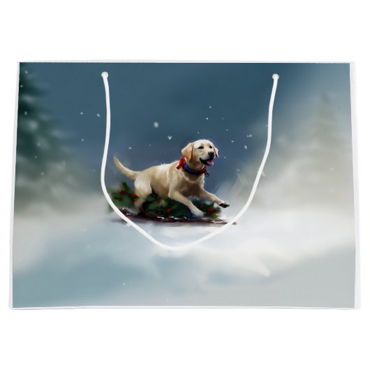 Labrador Kerstsneeuw winter Groot Cadeauzakje (Voorkant)