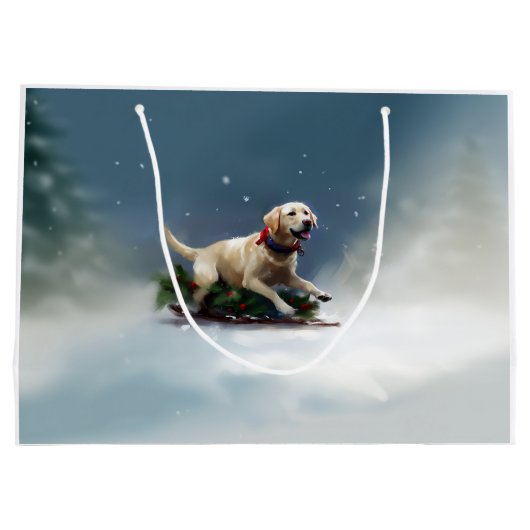 Labrador Kerstsneeuw winter Groot Cadeauzakje (Achterkant)