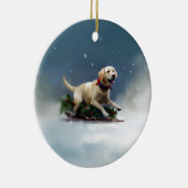 Labrador Kerstsneeuw winter Keramisch Ornament (Rechts)