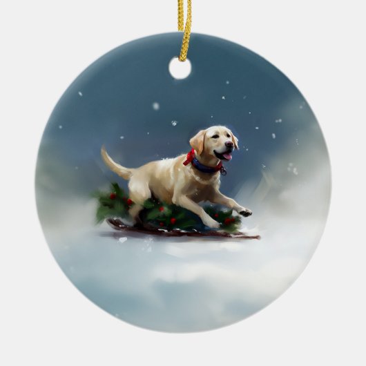 Labrador Kerstsneeuw winter Keramisch Ornament (Voorkant)