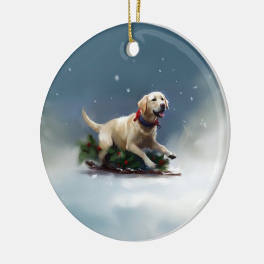 Labrador Kerstsneeuw winter Keramisch Ornament (Links)