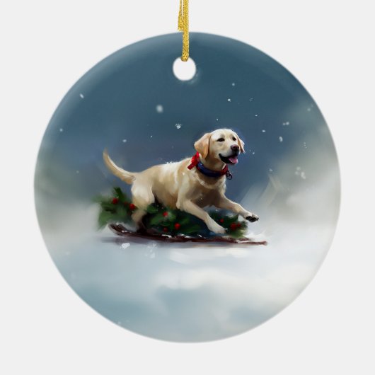 Labrador Kerstsneeuw winter Keramisch Ornament (Achterkant)