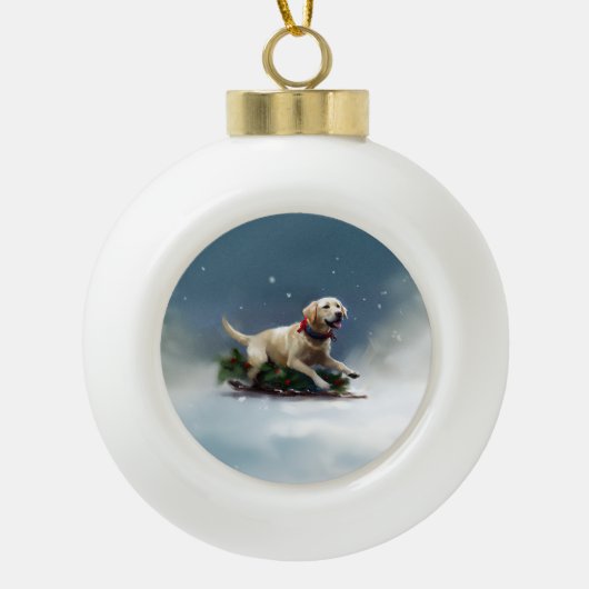 Labrador Kerstsneeuw winter Keramische Bal Ornament (Voorkant)