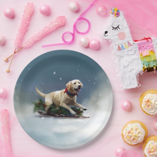 Labrador Kerstsneeuw winter Papieren Bordje (Feest)