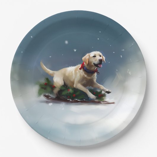 Labrador Kerstsneeuw winter Papieren Bordje (Voorkant)