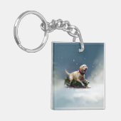 Labrador Kerstsneeuw winter Sleutelhanger (Voorkant Links)