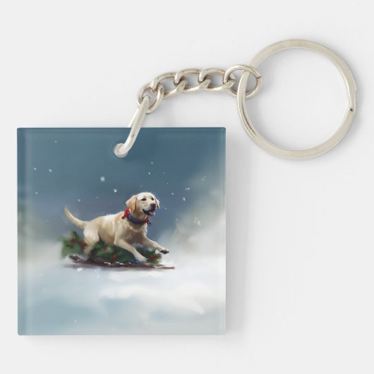 Labrador Kerstsneeuw winter Sleutelhanger (Achterkant)