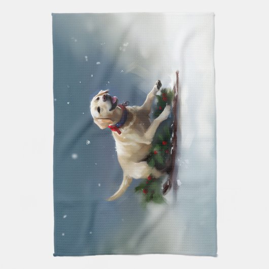 Labrador Kerstsneeuw winter Theedoek (Verticaal)