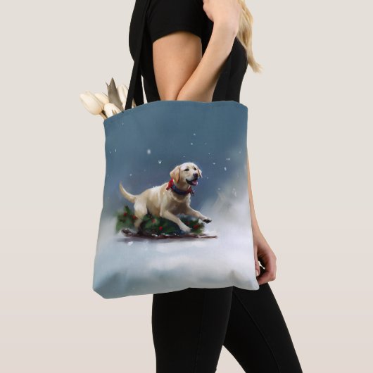 Labrador Kerstsneeuw winter Tote Bag (Dichtbij)