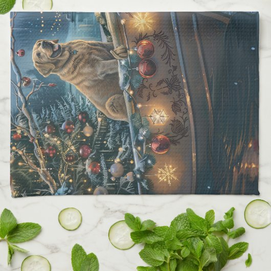 Labrador kerstvakantie theedoek (Gevouwen)