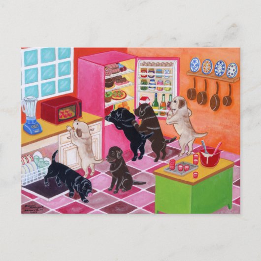 Labrador Kitchen Party Painting Briefkaart (Voorkant)