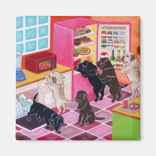 Labrador Kitchen Party Painting Magneet (Voorkant)