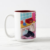 Labrador Kitchen Party Painting Tweekleurige Koffiemok (Links)