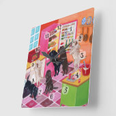 Labrador Kitchen Party Painting Vierkante Klok (Hoek)