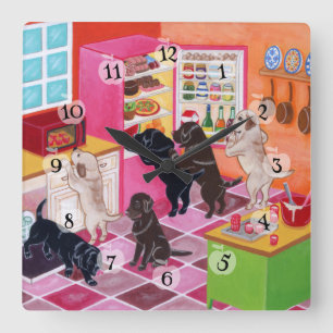 Labrador Kitchen Party Painting Vierkante Klok