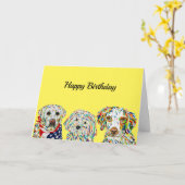 Labrador Maltipoo Brittany Spaniel Birthday Card Kaart (Gele Bloem)