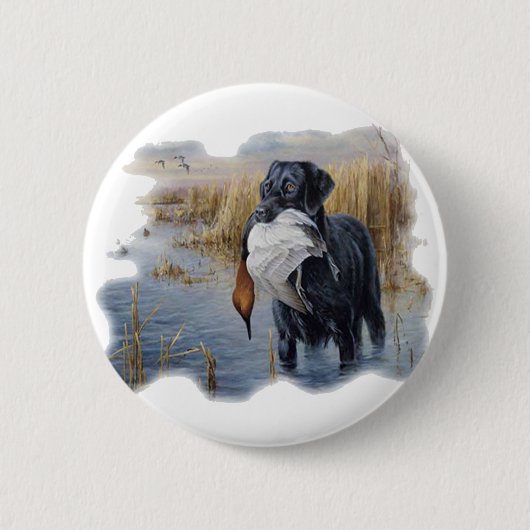 Labrador met Duck-Duck Hunting Ronde Button 5,7 Cm (Voorkant)