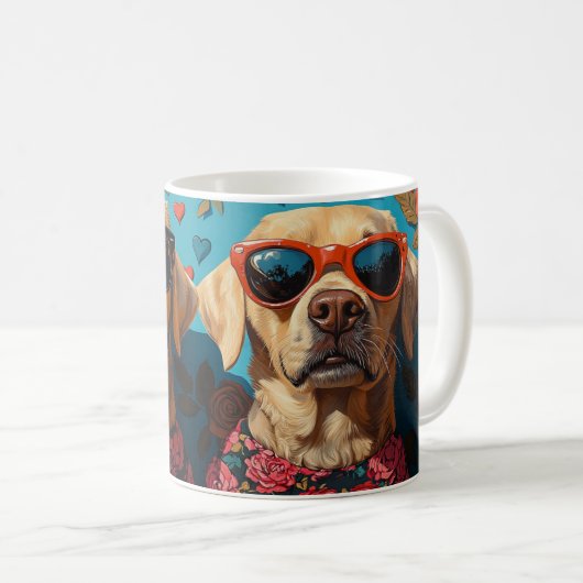 Labrador met Hartrozen Valentijnsdag Koffiemok (Voorkant rechts)