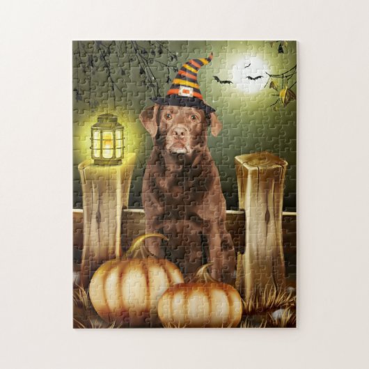 Labrador met heks Pet Halloween cadeau idee Legpuzzel (Verticaal)