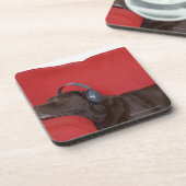 Labrador met hoofdtelefoon op de bank drankjes onderzetter (Linkerzijde)