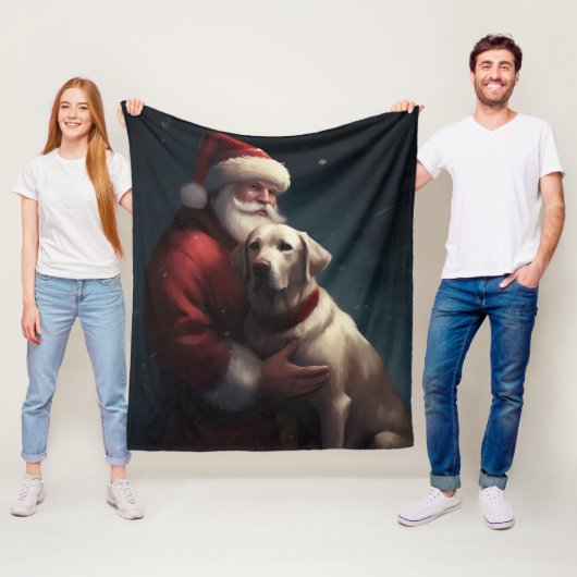 Labrador met kerstman Festieve Kerst Fleece Deken (In situ)