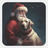 Labrador met kerstman Festieve Kerst Vierkante Sticker (Voorkant)