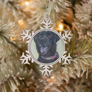 labrador met kraag tin sneeuwvlok ornament