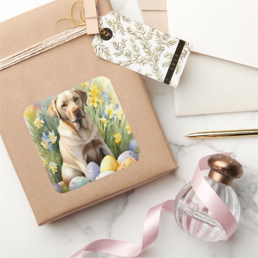 Labrador met Pasen Eieren Vierkante Sticker (Geschenken)