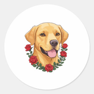 Labrador met rode rozen ronde sticker