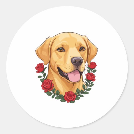Labrador met rode rozen ronde sticker (Voorkant)