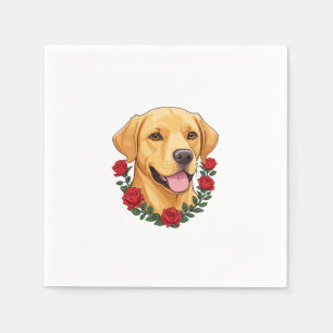 Labrador met rode rozen servet