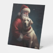 Labrador met Sinterklaas Feestelijke Kerstmis Reclamebord Met Voetstuk (Voorkant)