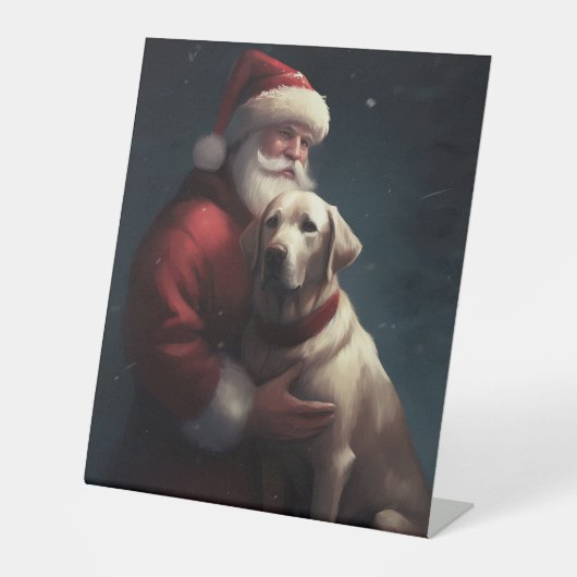 Labrador met Sinterklaas Feestelijke Kerstmis Reclamebord Met Voetstuk (Voorkant)