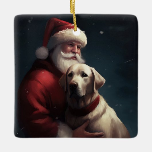 Labrador Met Sinterklaas Kerstfeest  Keramisch Ornament (Voorkant)