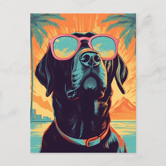 Labrador met zonnebril op een strand briefkaart (Voorkant)