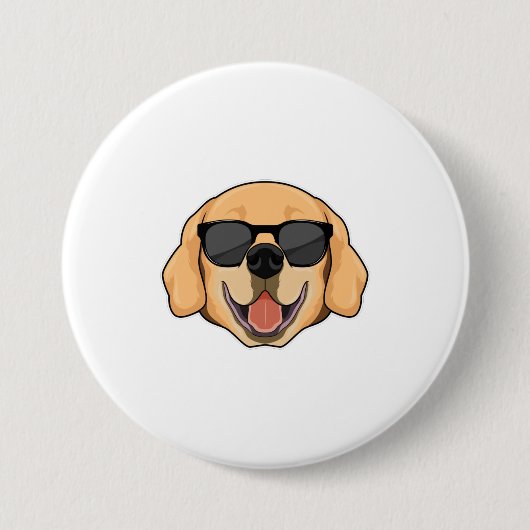Labrador met zonnebril ronde button 7,6 cm (Voorkant)