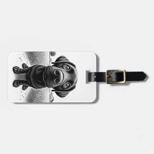 Labrador op een Boerderij B & W Custom Bagagelabel (Voorkant horizontaal)