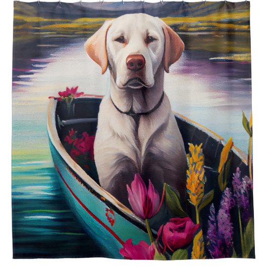 Labrador op een peddel: een Schilderachtig avontuu Douchegordijn (Voorkant)