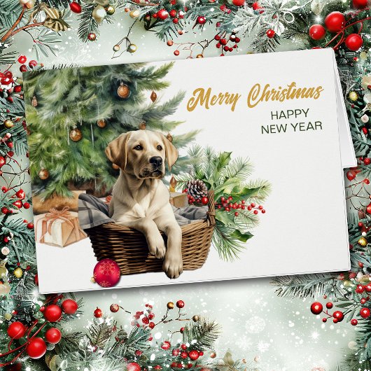 Labrador Ophaalhond Rieten Mand Kerstkaart