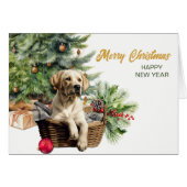 Labrador Ophaalhond Rieten Mand Kerstkaart (Voorkant Horizontaal)
