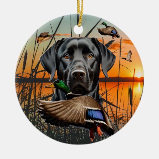  Labrador Ornament, Flying Duck Keramisch Ornament (Voorkant)