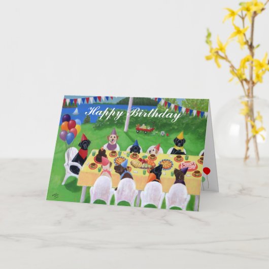 Labrador Party Painting Verjaardag Kaart (Gele Bloem)