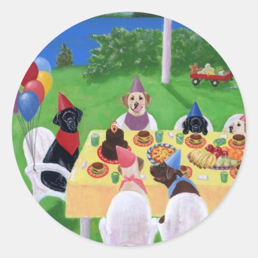 Labrador Party Ronde Sticker (Voorkant)