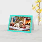 Labrador Pup Christmas Kaart (Gele Bloem)