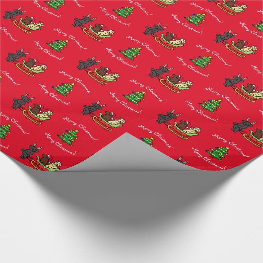 Labrador Puppies en Sleigh Christmas Red Cadeaupapier (Hoek)