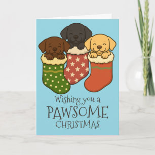 Labrador Puppies in Kerstsok Kerstmis Feestdagen Kaart